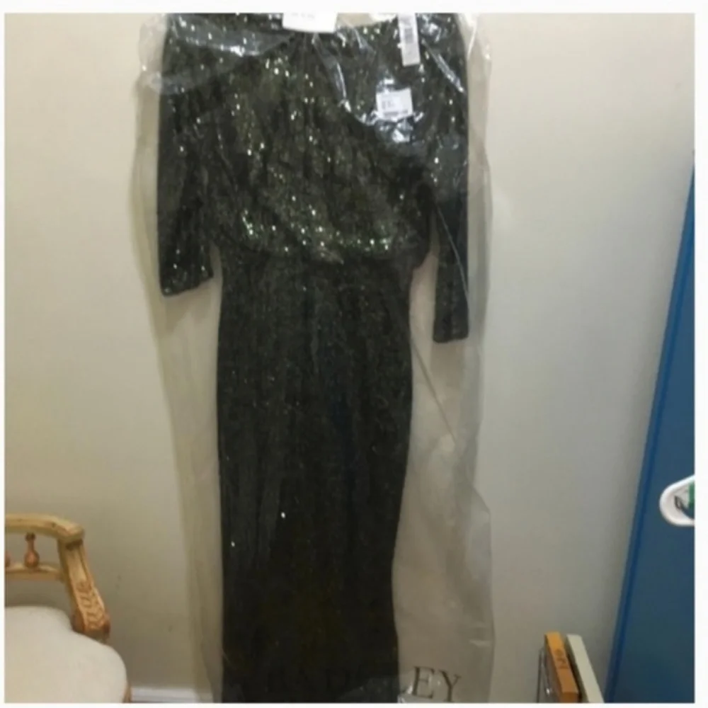 Badgley mischka green sequin formal dress gown size 2 nwt - Picture 4 of 7